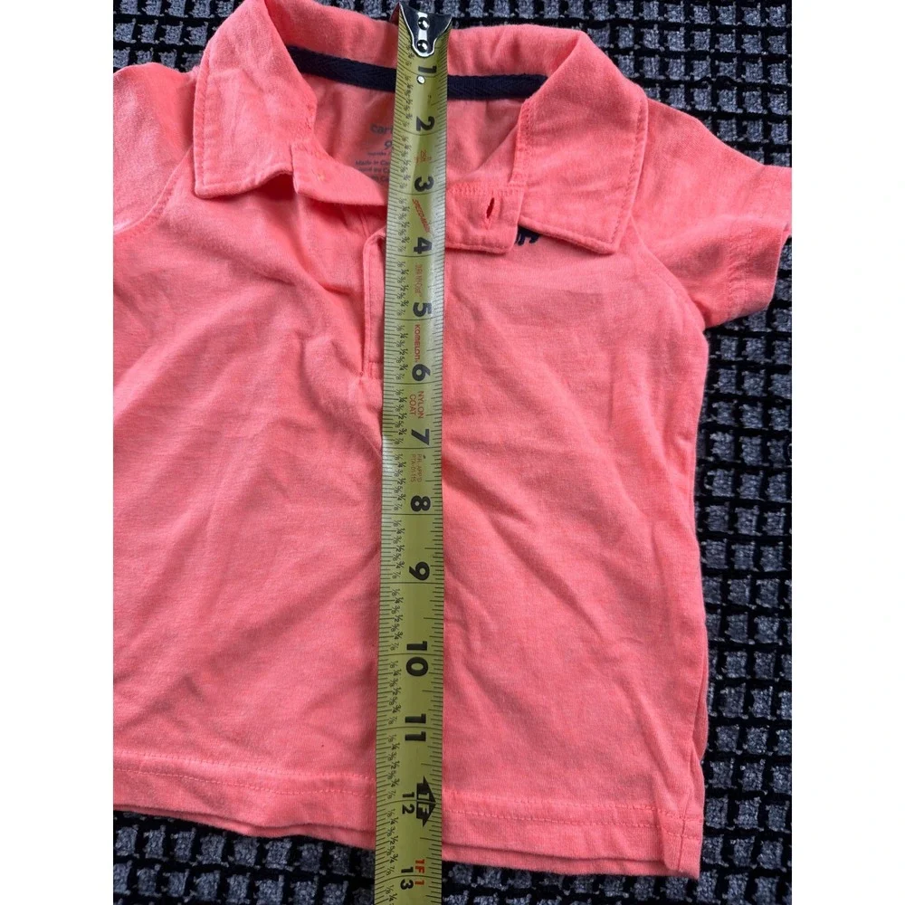 Carter's Polo Shirt Baby 9M Orange Excellent Short Sleeve Dog Logo 229G123